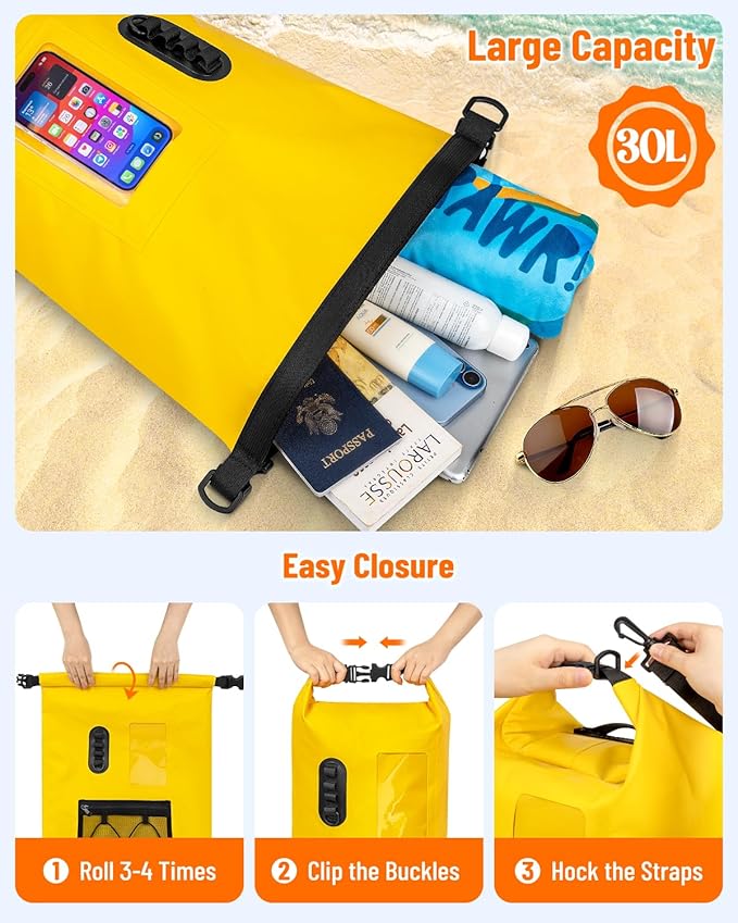 Waterproof Dry Bag, 20L/30L Roll Top Waterproof Backpack with Waterproof Phone Case, Heavy Duty Storage Bag for Women Men, for Travel, Kayaking, Boating, Rafting, Camping, Hiking & Beach