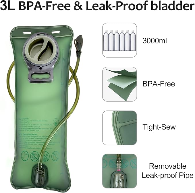 Hydration Backpack Tactical with 3L TPU Water Bladder: Hiking MOLLE Military Day Bag for Hunting for Men Women