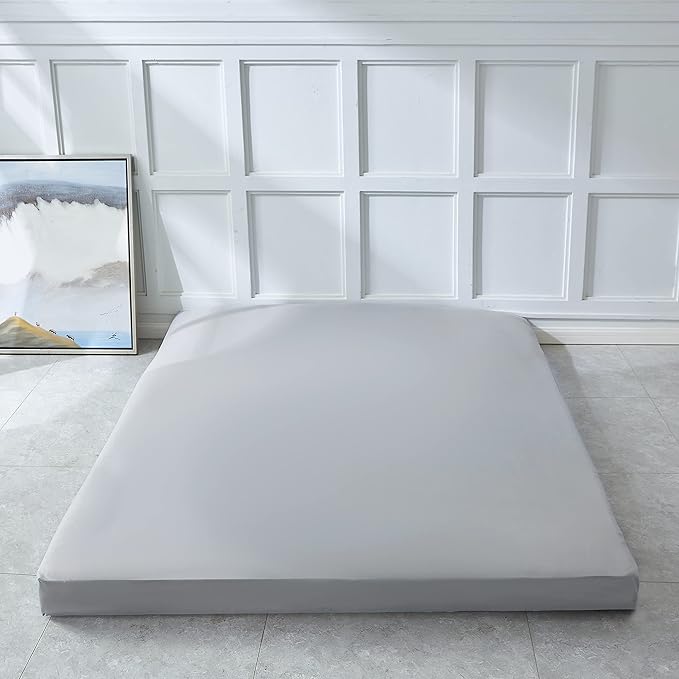 Japanese Floor Mattress, Thicken Foldable & Portable Roll up Camping Mattress with Dust-Proof Cover, Grey, Twin
