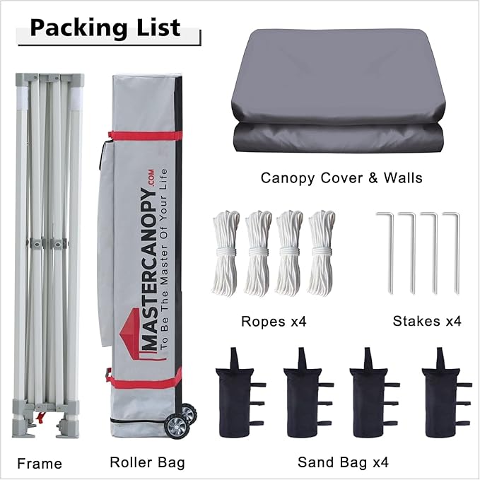 MASTERCANOPY 10x10 Heavy Duty Pop Up Commercial Instant Canopy with Sidewalls(10x10 Gray)