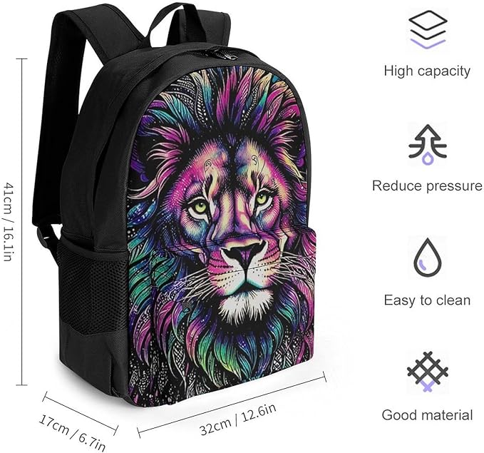 Supdreamc Rucksacks Lightweight Multipurpose Anti-Theft Colorful Lion Galaxy Art Shoulder Bag Big Capacity Traveling Camping Backpack With Side Pockets