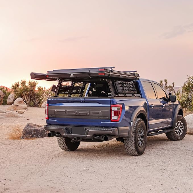 Syneticusa Aluminum Hard Shell Rooftop Truck SUV Jeep Van Tent Fits 2 Person for Overlanding Camping RTT LED Strip Light with Crossbars Cargo Carrier Easy Open