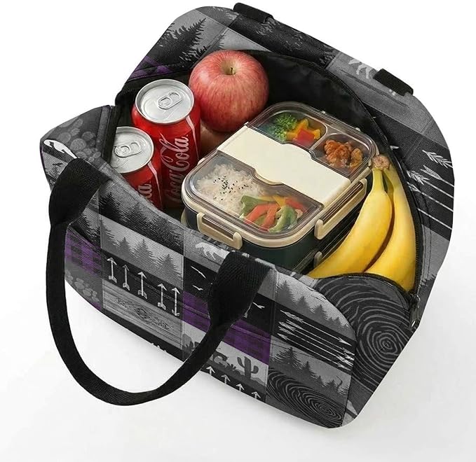 Western Retro Denim Insulated Lunch Bag Bear Deer Bird Nature Landscape Cactus Thermal Tote Portable Size (03)