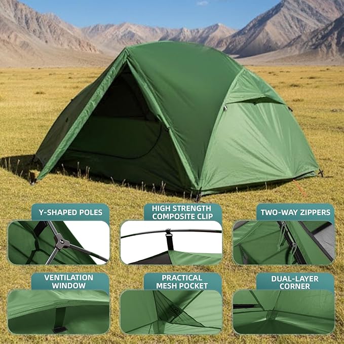 Clostnature 1/2 Person Backpacking Tent - Lightweight Two Person Tent for Backpacking, Easy Set Up Waterproof Camping Tent for Adults, Kids, Scouts, Large Size Outdoor, Hiking, Mountaineering Gear