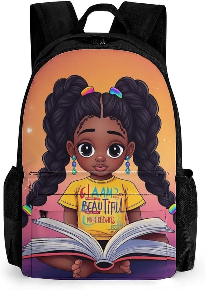 Shoulder Book Bags Polyester Multipurpose Anti-Theft African American Black Woman Book Art Carry On Bag Large Capacity Travel Hiking Camping Rucksack