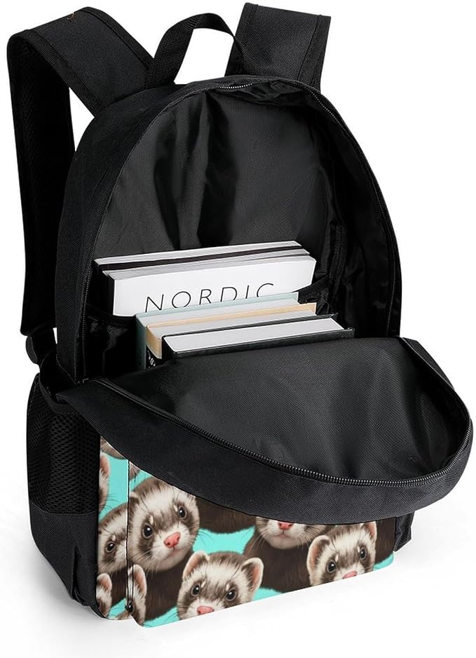 Lightweight Rucksack for Sports Travel Running, Big Capacity Multipurpose Anti-Theft Bookbag, Cute Ferret Travel and Sport Backpack Rucksack