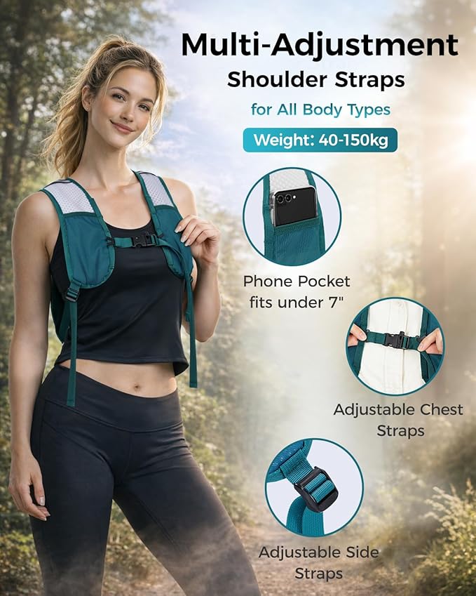 Blue Quartz Hydration Backpack with 2L Water Bladder - Lightweight Cycling & Running Pack for Men Women, Breathable Mesh Straps, L-Zip Wide Opening Hydration Pack for Quick Access