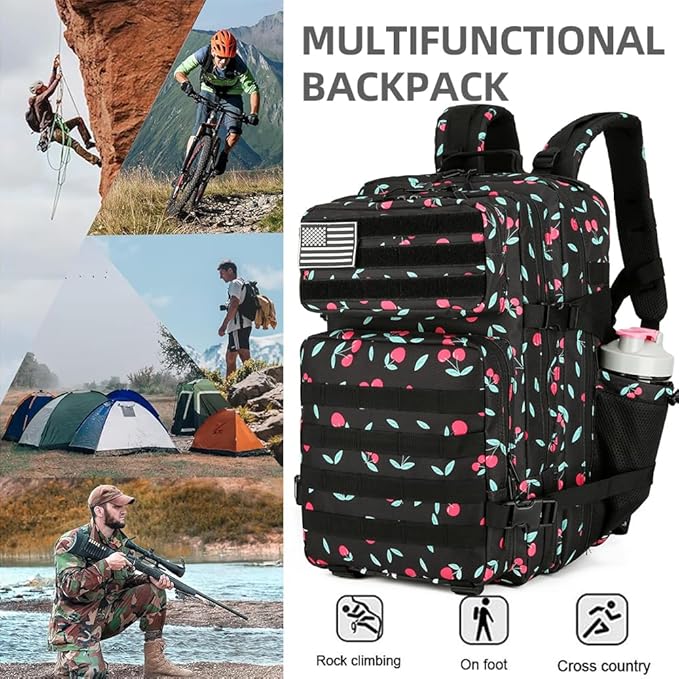45L Military Tactical Backpacks 3 Days Assault Pack Bag Fitness Rucksack 3 Day Bug Out Bag Hiking Treeking Molle Daypack (Cherry)