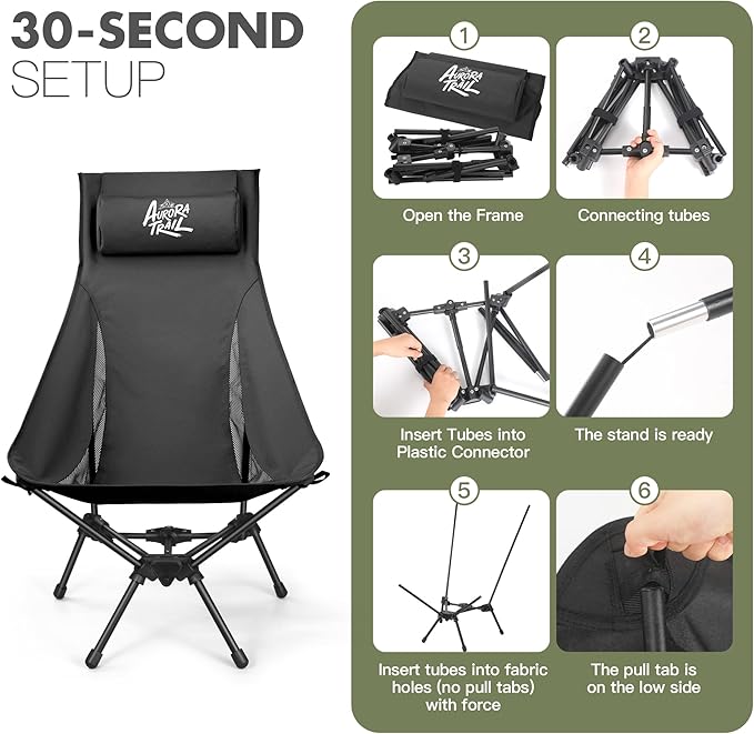 Compact Folding Camping Chair,Backpacking Chair,Supports 374lbs,Portable Travel & Hiking Chair,Lightweight Design,Perfect for Hiking Gear, Picnics and Traveling