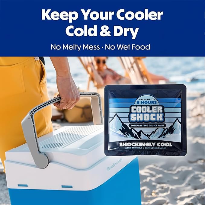 Cooler Shock Reusable Ice Packs for Cooler - Long Lasting Cold Freezer Packs for Coolers and Lunch Boxes - Cooler Ice Packs for Camping Gear, Fishing, Road Trips, Beach Must Haves