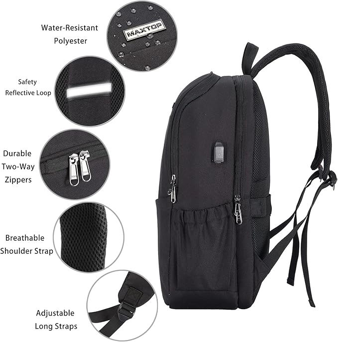 MAXTOP Travel Laptop Backpack with USB Charging Port Anti-Theft[Water Resistant] College Bookbag Fits 18.4 Inch Laptop