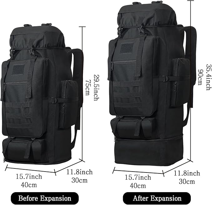 100L Camping Hiking Backpack, Military Tactical Backpack Molle Rucksack, Extra Large Hiking Daypack, Water Resistant Hiking Bag, Outdoor Sports Backpack, Adjustable Sport Bag (Black)