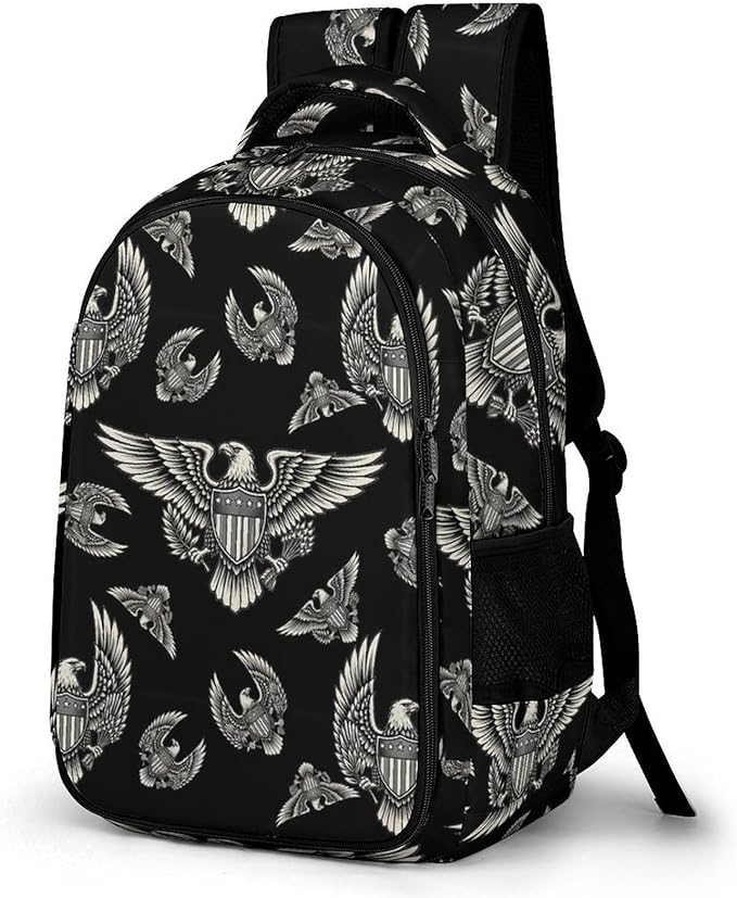 Nurse Teacher Laptop Backpack American Flag USA Cool Bald Eagle Art, Cute Travel Backpack Purse with Tumbler Holder for Women College Work Commute