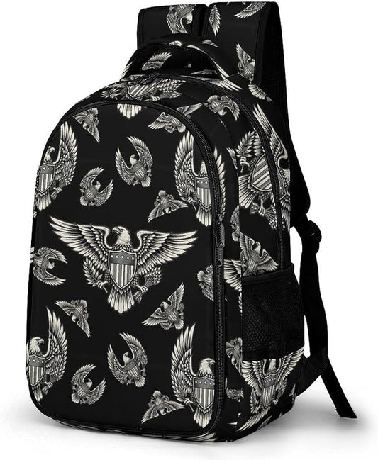 Nurse Teacher Laptop Backpack American Flag USA Cool Bald Eagle Art, Cute Travel Backpack Purse with Tumbler Holder for Women College Work Commute