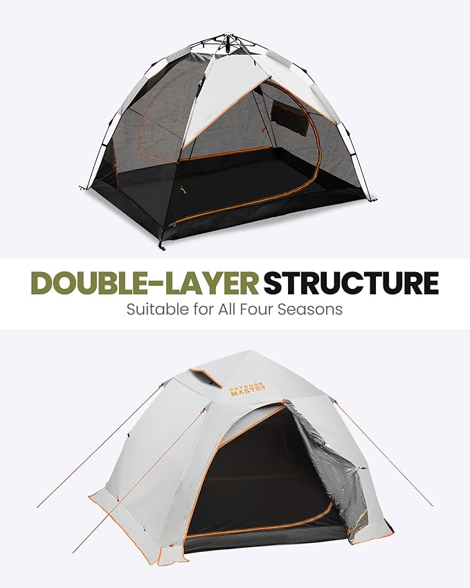 OutdoorMaster 2 Person Camping Tent, 3 Seasons Lightweight Backpacking Canopy, Waterproof and Weatherproof Sun Shelter, Double Layer Outdoor Cabana for Camping, Hiking and Mountaineering