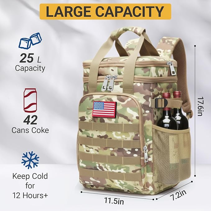 Tactical Backpack Cooler,Large Cooler Backpack Lunch Box for Men Adults Work with Handle,Insulated Soft Thermal Bag