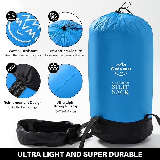 Compression Sack, 12L/19L/32L/46L/53L Water-Resistant Sleeping Bag Stuff Sack,Anti-Tear Ultra Light 400T 20D Nylon Storage Bag,Space Saving Gear for Camping Hiking Travel 1Pcs