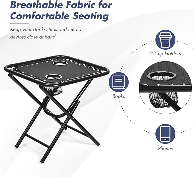 S AFSTAR Zero Gravity Chairs Set of 2, 3 PCS Folding Lawn Chair Set With Side Table Cup Holders & Adjustable Headrest, Reclining Patio Chairs, Lounger for Patio Poolside