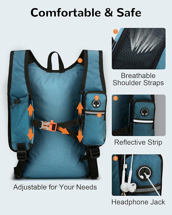 Folding Hiking Backpack with Phone Pocket for Men Women, Small Ultralight Packable Casual Daypack with Shoulder Chest Straps for Travel, 15L Foldable Lightweight Day Pack, Blue