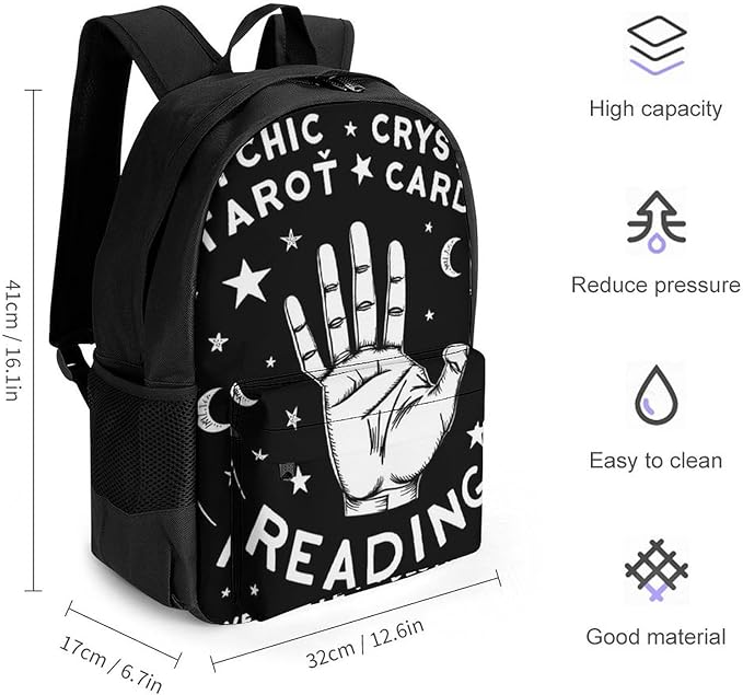 Supdreamc Men Women Polyester Psychic Readings Fortune Teller Art Black Daypack Bookbag Big Capacity Shoulder Bag With Padded Straps for Climbing Travel Walking Cycling