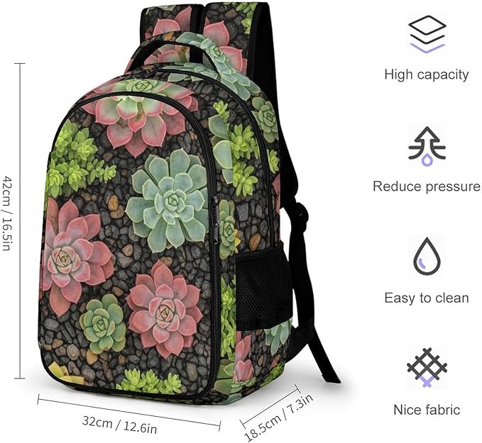 Casual Laptop Backpack Purse Succulent Plants, Cute Travel Bag with Tumbler Holder for Nurse Teacher College Commute