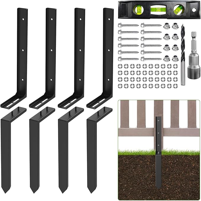 4-Pack Fence Post Repair Kit, 33.5" Heavy Duty Adjustable Thickened Metal Fence Post Anchor with Anti-Rust Coating for Repairing Tilted and Broken Wooden Post