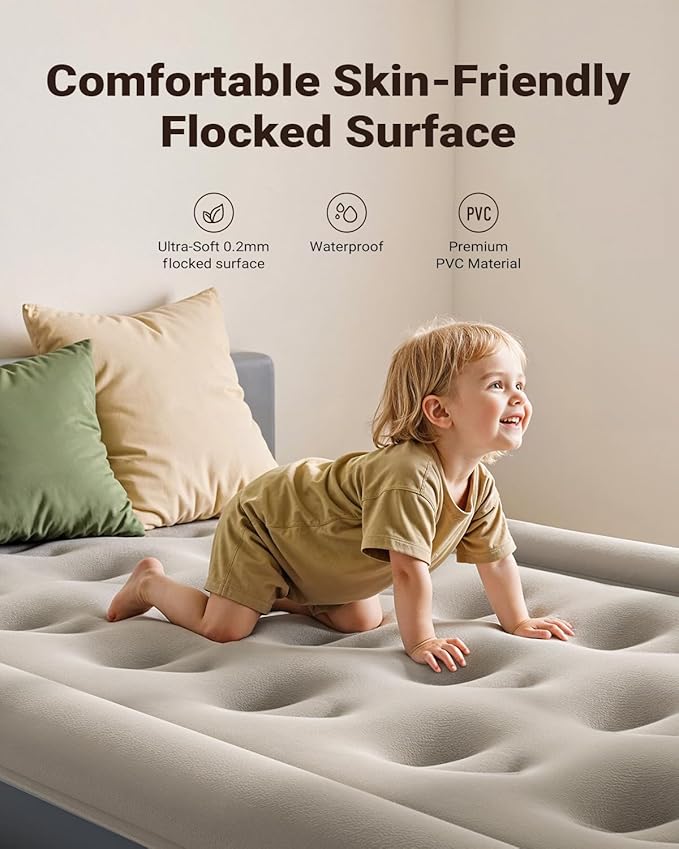 iDOO Twin Air Mattress with Built in Pump, 18" Raised Compact Blow up Mattress, Inflatable Mattress for Camping Guest Home, Portable Travel Air Bed, 2-Min Quick Inflation Deflation, Colchon inflable