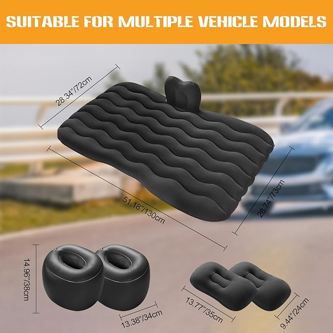 Ergocar Inflatable Mattress Camping Thickened Portable Travel Camping Flocking Bed Double-Layer Inflatable Valve Suitable for Suvs, Rear Seats, Automobiles