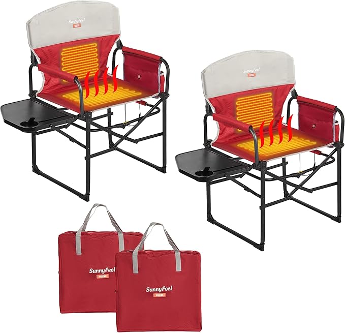 SUNNYFEEL Heated Camping Directors Chair, Heavy Duty,Oversized Portable Folding Chair with Side Table, Pocket for Beach, Fishing,Trip,Picnic,Lawn,Concert Outdoor Foldable Camp Chairs