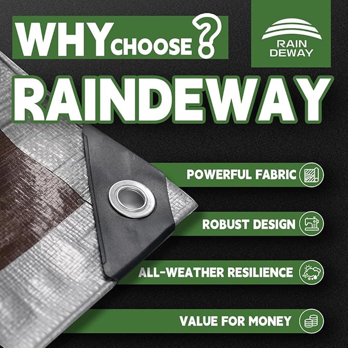 RAINDEWAY Tarps Heavy Duty Waterproof 5x6 Feet,10Mil Thick Multipurpose Poly Small Tarp Cover with Metal Grommets and Reinforced Edges,Silver/Brown Tarp