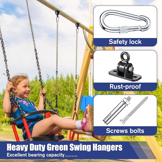 Tandefio 6 Sets of Robust Swing Hangers for Wooden Concrete Set with Swing Hooks Screws Bolts Washers Swingset Accessories for Porch Patio Yoga Indoor Outdoor, Over 1800 lb Capacity (Black)