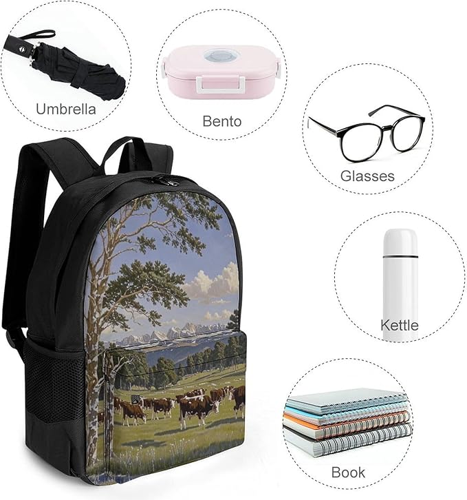 Men Women Lightweight Animal Herefords Cattle Party Daypack Bookbag Big Capacity Carry On Bag With Side Pockets for Camping Travel Bicycle