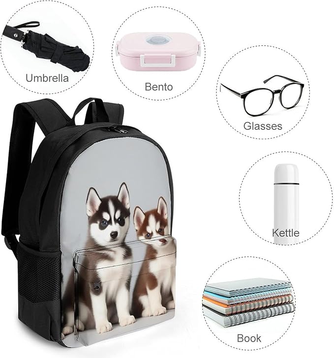 Polyester Daypack Backpack for Trekking Picnic Walking Cycling, Large Capacity Anti-Theft Multipurpose Shoulder Bag, Siberian Husky Puppies Dogs Husky Casual Daypack