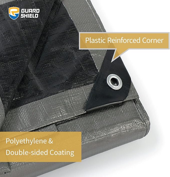 GUARD SHIELD Tarps Heavy Duty Waterproof 12x16 Feet Silver/Black Poly Tarp Cover Outdoor Thick UV Resistant Tarpaulin with Grommets 10mil (2-Pack)