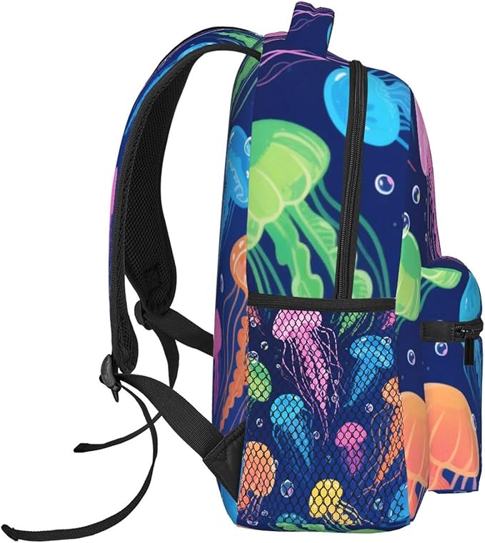 Men Women Polyester Cool Corlorful Jellyfish Pattern Daypack Backpack Large Capacity Carry On Bag With Smooth Zippers for Hiking Picnic Walking Cycling