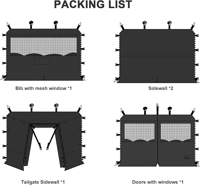 KAMPKEEPER 5pcs Sidewalls for 10X10 Commercial Instant Canopy Tent, Converts Canopies into Tent for Camping with Removable SUV Tailgate (Canopy Pole/Shelter NOT Included) (Black)