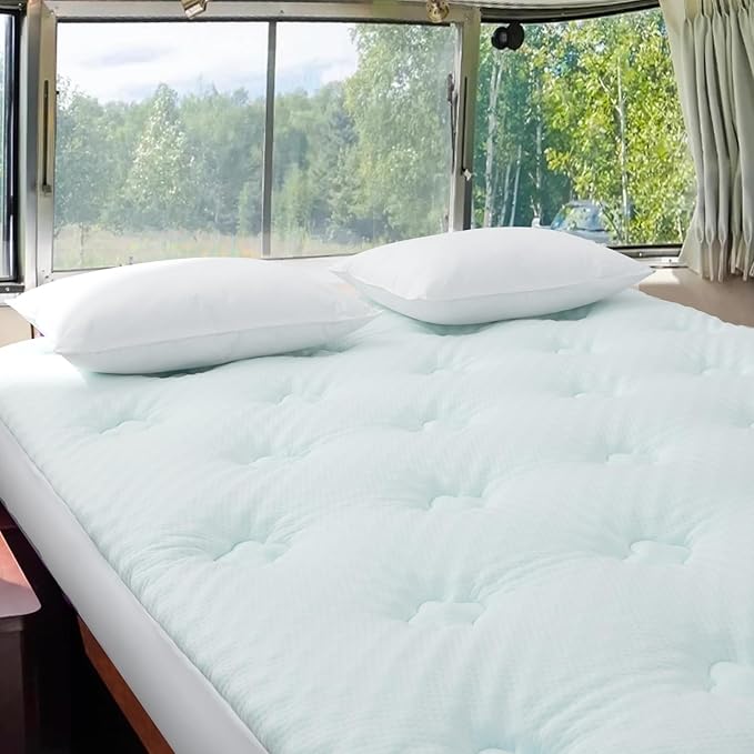 Hansleep RV Short Queen Mattress Pad Topper Memorry Foam, Camping Queen Foam Mattress Topper Viscose Derived from Bamboo, RV Mattress Pad Cover for Back Pain Relief, 60" x 75", White