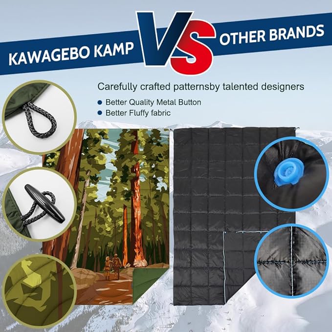 Camping Blanket Puffy - Outdoor Stadium Blanket Wearable, Lightweight, Packable, Machine Washable Camping Quilt for Traveling, Picnic, Beach, Party