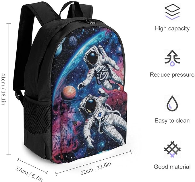 Supdreamc Daypack Anti-Theft Multipurpose Large Capacity Shoulder Bag, Astronaut Space Art Travel Hiking Camping Rucksack With Smooth Zippers