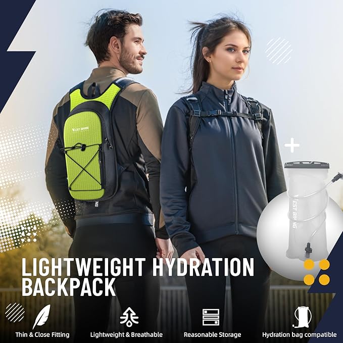 Hydration Backpack with 2L TPU Water Bladder, Lightweight Hiking Water Backpack, Running Hydration Pack for Cycling Climbing Camping Rave, Hydropack for Men Women