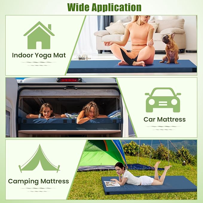 Tangkula Memory Foam Sleeping Pad, Roll Up Floor Mattress with Carry Bag, Non-Slip Bottom, Guest Floor Folding Bed for Sleepover, Portable Camping Mattress for Indoor Outdoor Car Travel Cot Tent