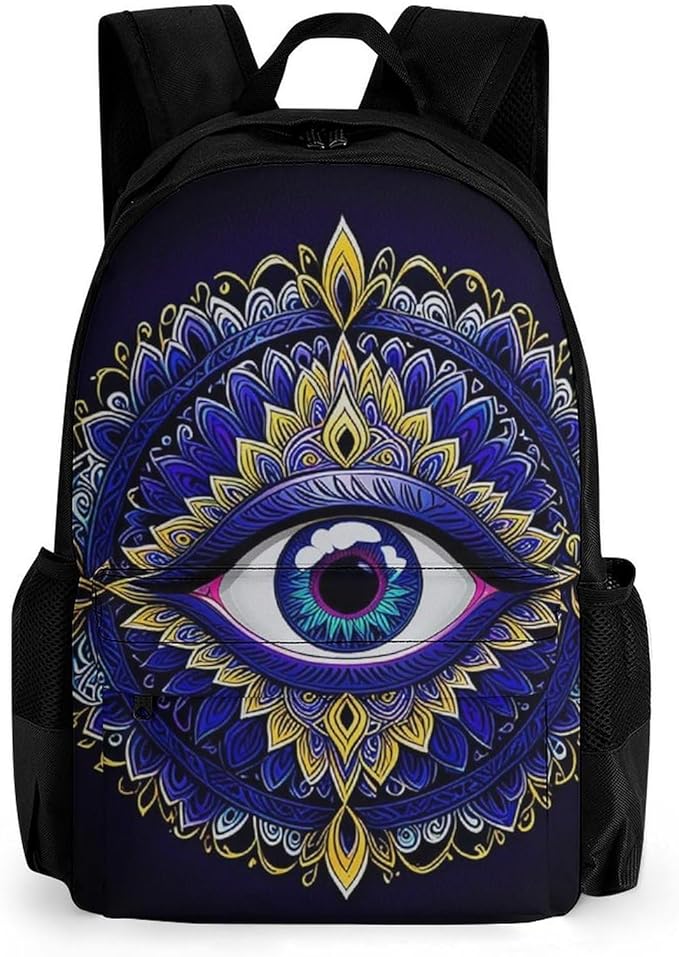 Shoulder Book Bags Polyester Multipurpose Anti-Theft Abstract Symbol Of All Seeing Eye Boho Indian Ethnic Style Carry On Bag Large Capacity Travel Hiking Camping Rucksack