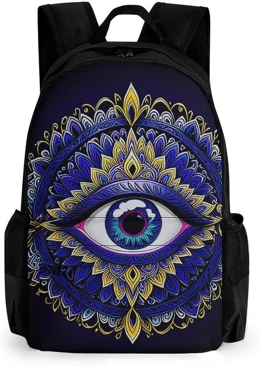 Shoulder Book Bags Polyester Multipurpose Anti-Theft Abstract Symbol Of All Seeing Eye Boho Indian Ethnic Style Carry On Bag Large Capacity Travel Hiking Camping Rucksack