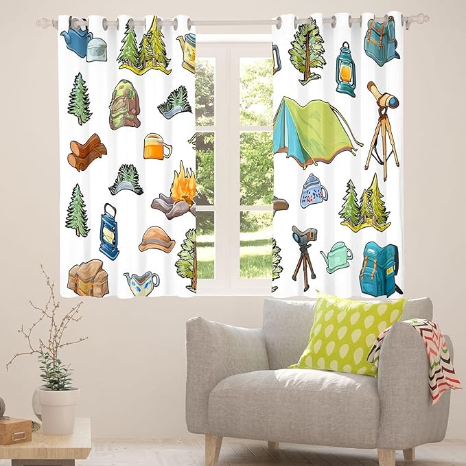 Feelyou Camper Theme Curtains for Bedroom Living Room Happy Camping Blackout Shades Adventure Camper Room Darkening Curtain Window Treatments, 2 Panels 42 x 84 Inch Decor