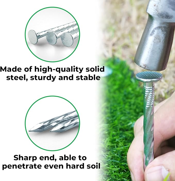 12 Inch Galvanized Landscape Stakes - 50pcs Spiral Metal Round Anchoring Spikes, 0.7 Inch Extra Large Top, for Securing Paver Edging, Weed Barrier, Camping Tent