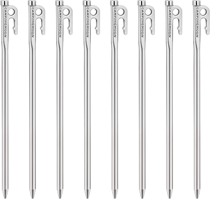 camping moon Martensitic Stainless Steel 420J2 Tent Stake R Series Power Peg Ideal for Hard Ground R-30-8P