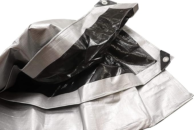 Tent Tarp, Waterproof, Heavy Duty Cover for Swimming Pool, Camping, Truck, Car, Tents, Roof, Boat or Furniture, UV and Tear Resistant, Indoor/Outdoor Silver and Black Tarp, 25' x 40'