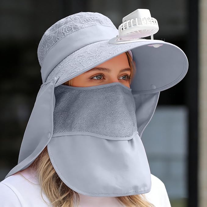 Solar Fan Cap, Wide Brim Sun Cap, USB and Solar Powered Adjustable Breathable Fan Hat for Women Men Outdoor