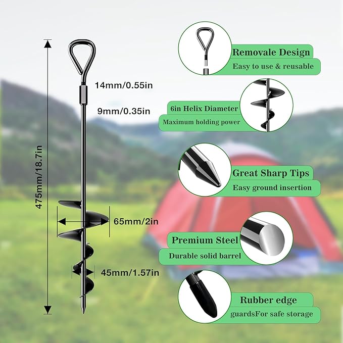 18.7" Ground Anchor, Heavy Duty Earth Anchors Swing Sets Anchor Kit with T-Handle Hex Wrench for Gazebo,Mobile Home,Camping Tent, Inflatable Castles, Sheds, Trampoline,Carports(Ring,4Pcs)