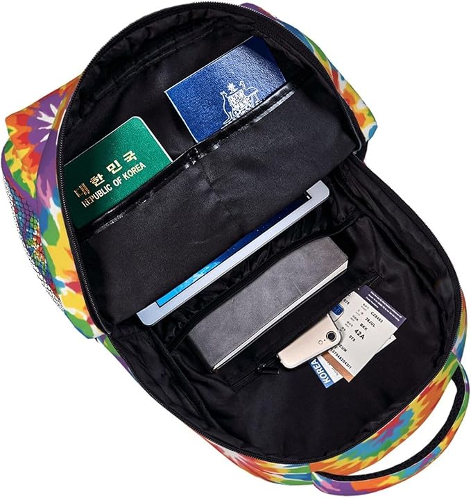Daypack Backpack Polyester Multipurpose Anti-Theft Colorfu Tie Dye Art Shoulder Bag Big Capacity Gym Outdoor Hiking Backpack With Smooth Zippers